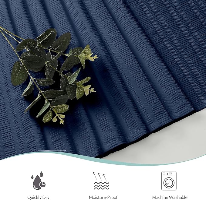 Aiyufeng Moga Navy Blue Shower Curtain - 3D Embossed Cloth Shower Curtain for Bathroom, Hotel Luxury Blue Bathroom Curtains, Machine Washable, Standard Size 72Wx78H