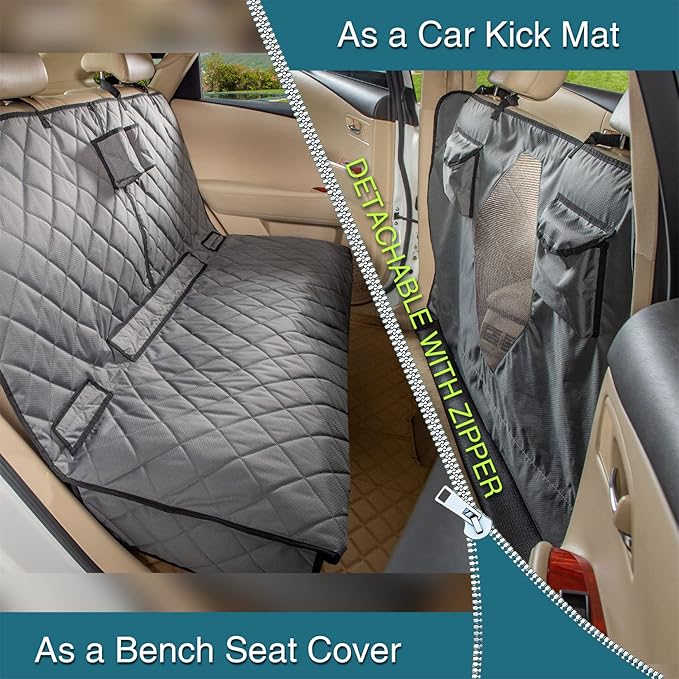 YEENIS Car Seat Cover for Dogs with Mesh Window, Bench and Hammock Combination - Detachable, Suitable for Most Vehicles (Grey, X-Large)