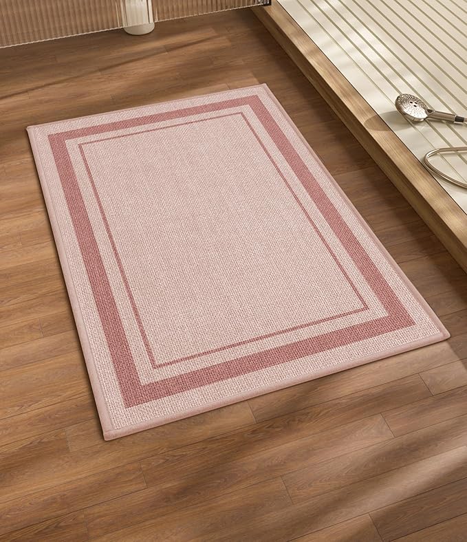 chakme Bathroom Rugs Mat 24x17, Ultra Thin Non Slip Bath Mat Small Quick Dry Absorbent Bath Mat for Bathroom Floor, (Light Pink, 24"x17")