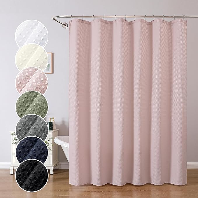 OWENIE Blush Waffle Weave Fabric Shower Curtain, Textured Heavy Cloth Shower Curtains for Bathroom, Water Repellent Soft Hotel Spa Luxury Elegant Bath Curtain, Machine Washable, Blush, 72x78 Inch