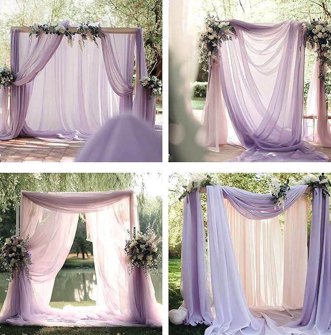 Barcelonetta | Chiffon Fabric | Decoration, Drapery Fabric | Wedding, Gender Reveal, Baby Shower, Birthday | for Arbor, Arch, Canopy, Table and Chair Decoration (Lilac, 5 Yards)
