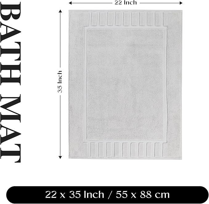Superior 100% Cotton Bathmat Set, Bath Mats, Bathroom Decor, Shower, Bathtub Essentials, Home Accessories, Washable Rug, No Backing, Heavyweight, Leo Collection, Set of 2, 22" x 35", Silver