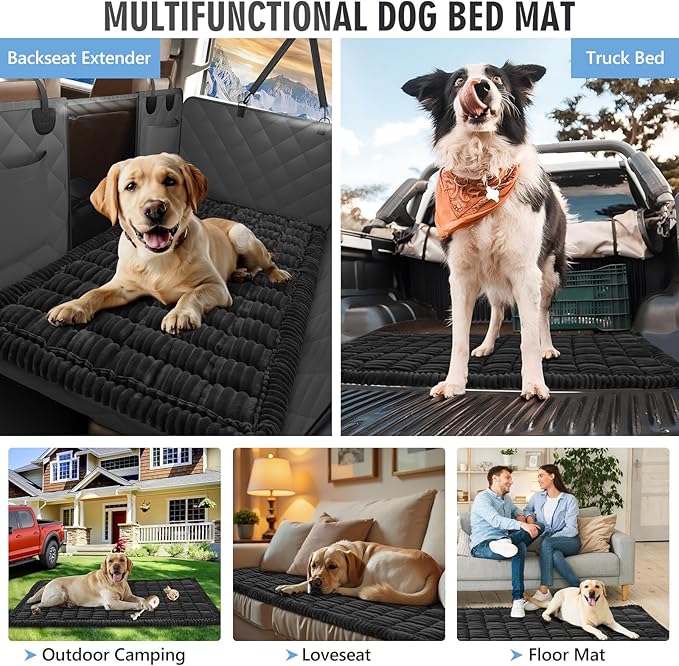 ROUWINNE Dog Bed for Truck Back Seat Non-Slip, Truck Dog Bed Soft and Comfortable, Back Seat Pet Bed Mat for Travel, Pet Car Blanket for Backseat Extender and Seat Covers Black 59”X27.5”