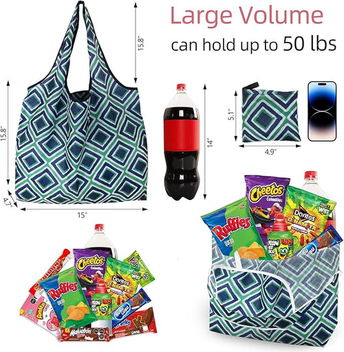 6 Pack Reusable Grocery Bags Heavy Duty with Handles, Reusable Shopping Bags for Women, Foldable, Washable for Store, Travel