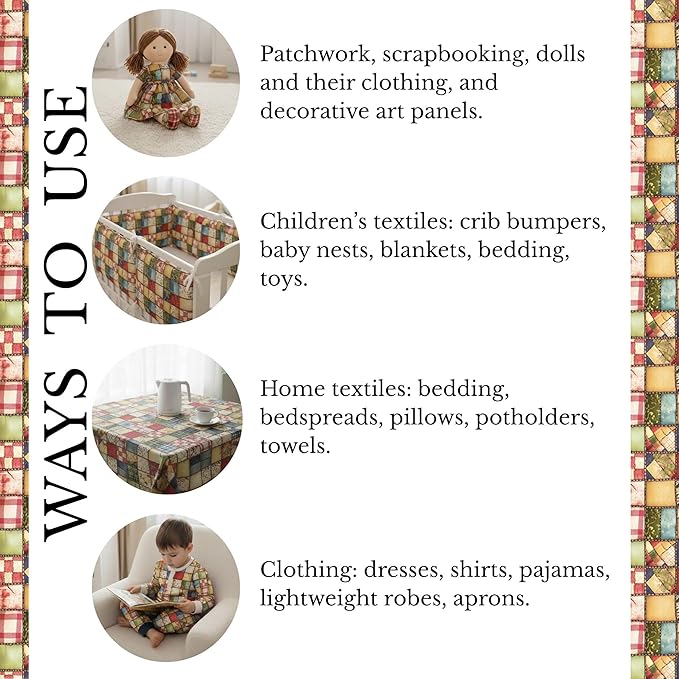 Harvest Cottage Patchwork Cotton Fabric – Premium Turkish Printed Cotton 140 GSM, Pre-Cut 61 x 36.6 Inches, Quilting & Sewing Fabric for Crafts, Home Decor & DIY Projects
