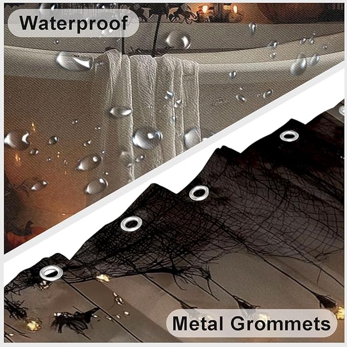 mutakin Horror Halloween Shower Curtain Bats Spooky Shower Curtains for Bathroom Waterproof Fabric Bath Curtain Decor with Hooks