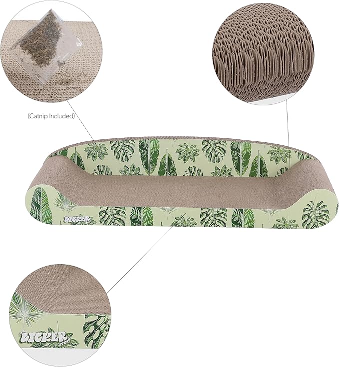 The LICKER Store CSR1004B Montego 27.5" Coastal Patterned Cardboard Lounge Bed Cat Scratcher with Catnip, Mint/Green