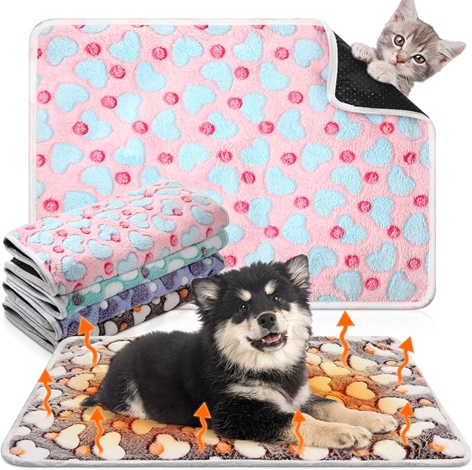 Clysee 4 Pack Self Heating Cat Bed Cat Self Warming Pad with Removable Cover Extra Warm Thermal Pet Pad Washable Pet Crate Mat Anti Slip Kennel for Indoor Outdoor Pets(Heart,20 x 28 Inches)