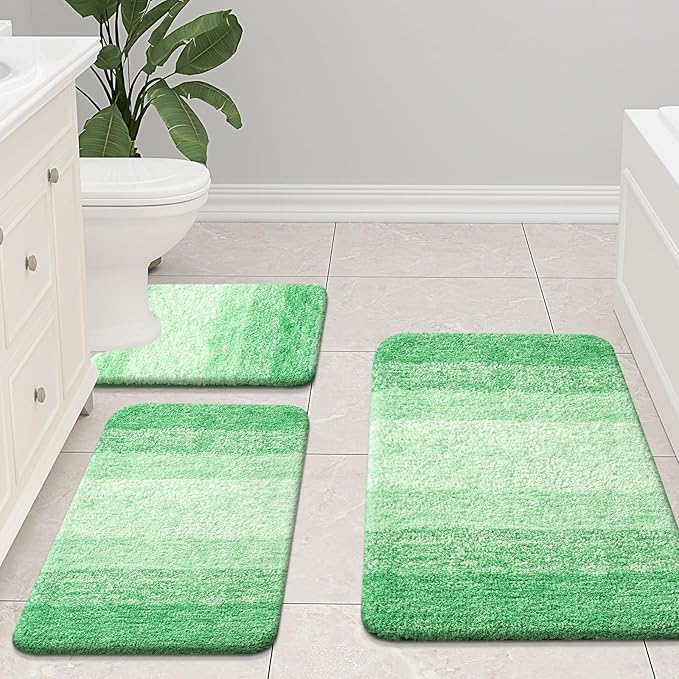 Arotive Microfiber Bathroom Rugs, Shaggy Soft and Absorbent Bath Rug, Non-Slip, Thick Plush Machine Washable Dry Bath Mats for Bathroom, Tub and Shower, 24x16, Green, Rectangular