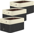 BALEINE 3 Pack Fabric Storage Bins for Shelves, Linen Storage Baskets for Organizing, Decorative Closet Bins for Clothes, Home (Black, 14''x10''x8.5'')