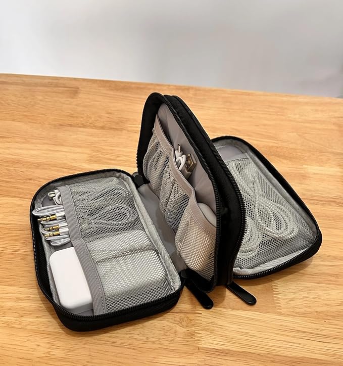 Zealearn Travel Tech Carrying Pouch - Portable Electronics Organizer Travel Case, Portable Tech Organizer, All-in-One Storage Bag for Charging Cable (Small, Black, Small)