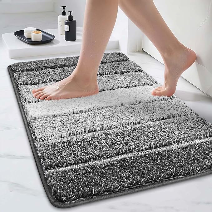 COSY HOMEER Bathroom Rugs 30"x20", Ultra Soft Absorbent Bath Mat with Non-Slip TPR Backing, Machine Washable Shaggy Rug for Bathroom Floor, Dark Gray