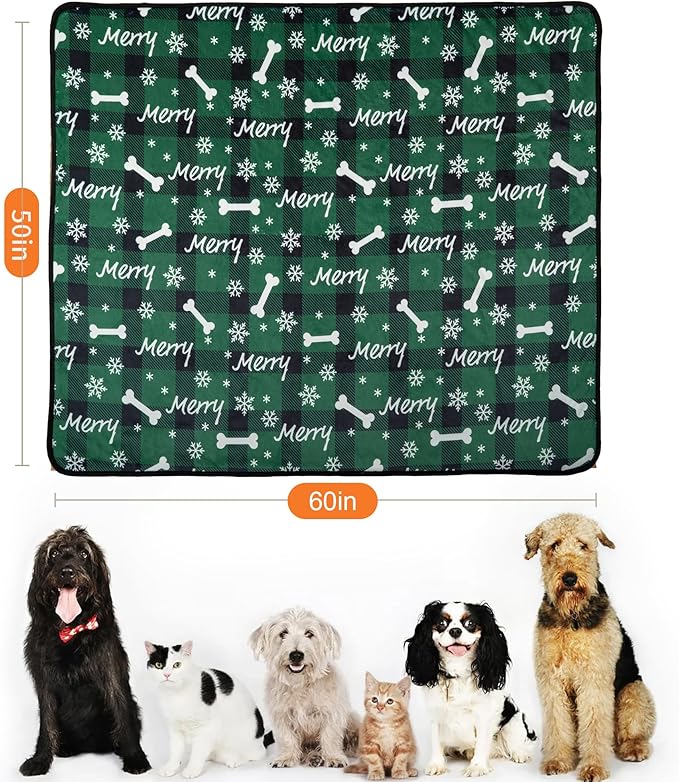 CAPT.SNOOZE Waterproof Dog Blankets Pet Blanket 50"x60", Soft Fluffy Sofa Car Bed Protector, Reversible Sherpa Fleece Dog Blanket for Large Dogs Christmas Decor(Christmas Green)