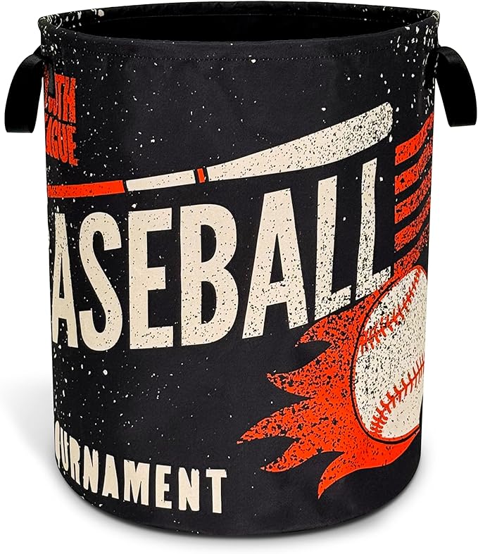 NUTAINLA Baseball Laundry Basket Foldable Oxford Cloth Funny Tote Bag Laundry Hamper Clothes Storage Bucket Toy Organizer For Bathroom/Laundry Storage/Bedroom 18.9x16.5 Inch