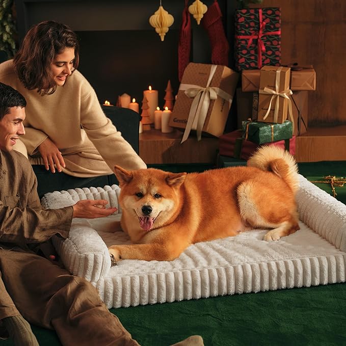 Bedsure Orthopedic Dog Bed for Medium Dogs, Waterproof Memory Foam Medium Pet Beds with Sides, Non-Slip Bottom and Egg-Crate Foam Dog Couch Sofa with Washable Removable Corduroy Cover, Cream