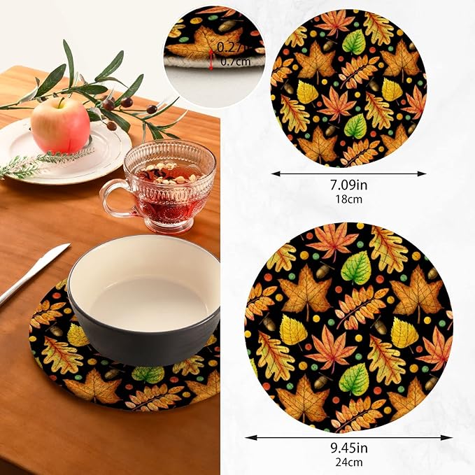 Boccsty Colorful Autumn Leaves Trivet Mat 2PCS Oak Aspen Maple Round Woven Potholders Kitchen Table Countertop Protector Hot Pads Farmhouse Coasters Counter Mats for Cooking Baking