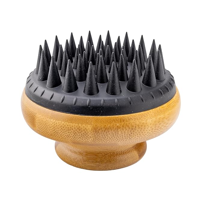 Bamboo Bath Scrubber with Soft Silicone Bristles, Size Large, Pet Scrubber for Shedding, Bathing & Massaging, Eco-Friendly Puppy Grooming Tool, Doggy Style Large Dog Grooming Brush