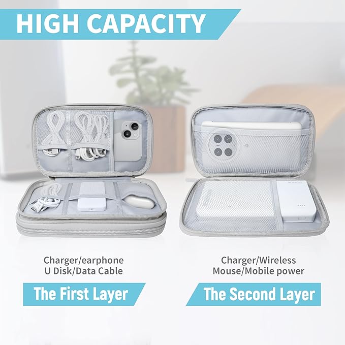 Lcsmaokin Electronics Travel Organizer,Portable Waterproof Electronic Travel Storage Bag for Small Charging Cord Storage,Charger,Small Electronics,SD Card etc,for Travel,Business - Grey