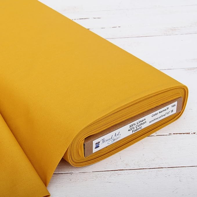 3 Yard Cut of Threadart Linen Fabric - Premium Cotton Linen Fabric for Embroidery, Cross Stitch, Apparel, Canvas, Home Décor- 55" Width - Sunshine Yellow