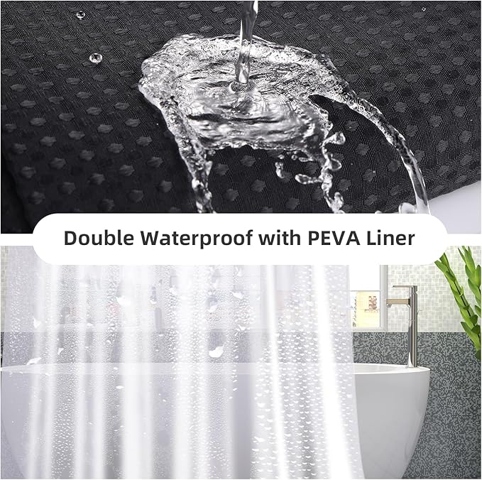 LaCyan 3 in 1 Waterproof Waffle Weave Shower Curtain and Clear Liner Set with 12 Stainless Steel Hooks Double Sided for Bathroom 72 Inches Heavy Duty Polyester Fabric Shower Curtains 36x72