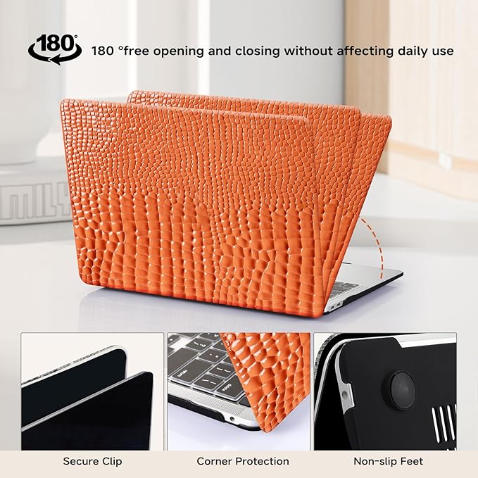 BYCeKe Crocodile Case for MacBook Air 13 inch M4 M3 M2 2025-2022 A3240 A3113 A2681,for Mac Air M4 Alligator Snake Textured Leather Glitter Glossy Cute Hard Shell&Keyboard Cover for Mac Air 13.6,Brown