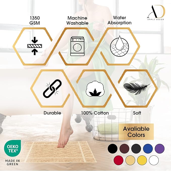 Ample Decor 100% Cotton Bath Mats 34 x 20 Inches, Quick Dry, 1350 GSM Banded Border Shower Bathroom Floor Mat, Not Bathroom Rug - Christmas Green, Pack of 6