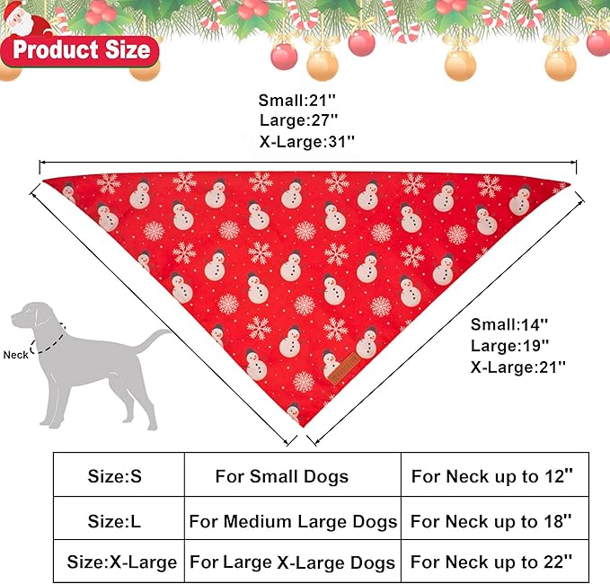 ADOGGYGO Christmas Dog Bandana, Snowman Xmas Pet Scarf, Premium Durable Fabric, Christmas Bandanas for Extra Large Dogs Pets (X-Large)