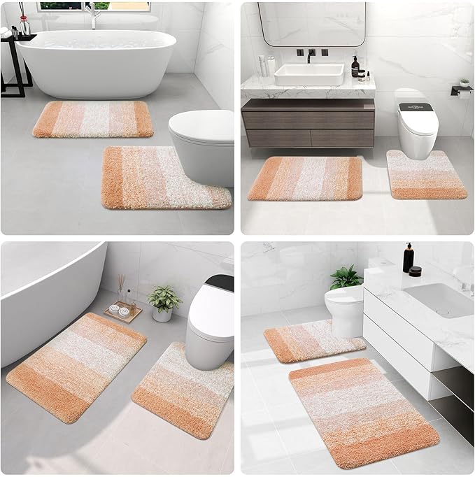 Arotive Microfiber Bathroom Rugs, Shaggy Soft and Absorbent Bath Rug, Non-Slip, Thick Plush Machine Washable Dry Bath Mats for Bathroom, Tub and Shower, 70x24, Peach, Rectangular