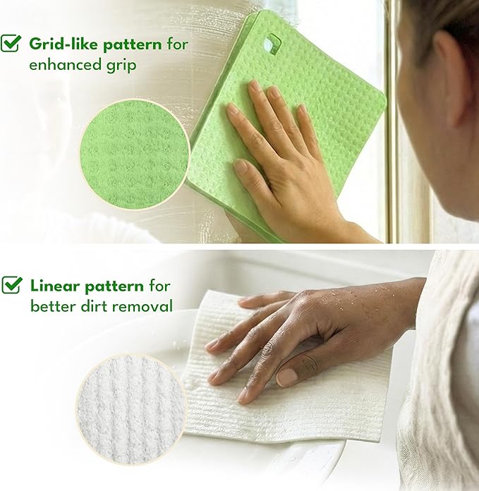 AIRNEX 10 Pack Cellulose Swedish Dishcloths for Kitchen - Eco-Concious Reusable Dish Towels & Cloths - Super Absorbent, Odor Resistant and Fast Drying Wash Cloths for Dishes & Surfaces