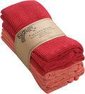 ACCENTHOME 100% Cotton Waffle Weave Kitchen Towel Set of 4 Super Soft Absorbent Christmas Tea Towels Durable Cleaning Dish Cloths for Mess & Quick Drying Dishes Rags 18x26 inches in Red & Coral Color