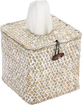 Sumnacon Tissue Box Cover Square Seagrass Tissue Box with Lid, Woven Tissue Box Holder Rustic Cube Tissue Cover for Bathroom Toilet Bedroom Living Room Kitchen Table Desk Office Car, Whitewash