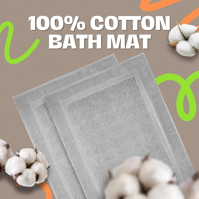 Infinitee Xclusives Premium Cotton Bath Mats for Bathroom – Pack of 2 | 34x22 Inches | Ultra Soft, Super Absorbent, Non-Slip, Machine Washable Mats (Charming Grey) [Not a Rug]