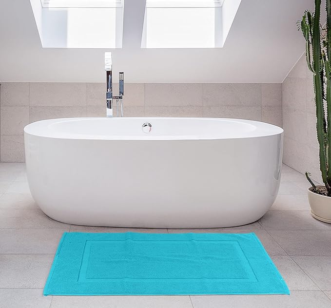Utopia Towels Cotton Banded Rug, Bath Mats, Not a Bathroom Rug, 21 by 34 Inches, 100% Ring Spun Cotton, Highly Absorbent Shower Bathroom Floor Mat, Turquoise, 2 Pack