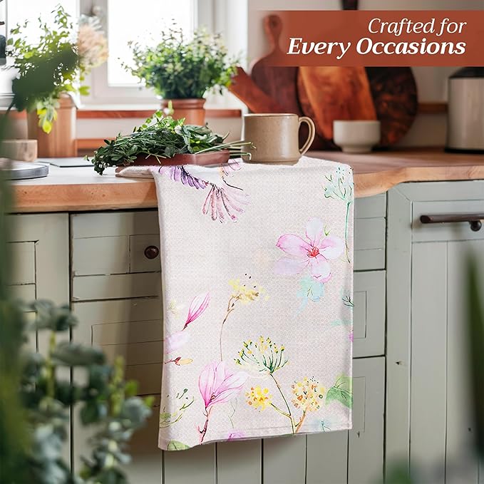 Maison d' Hermine Kitchen Towels Set of 2 100% Cotton 27.50" x 20" Reusable Cloth Tea Dish Towels Absorbent with Hanging Loop for Kitchen, Dining, Cocktail Parties Spring/Summer (Magnolia Mornings)