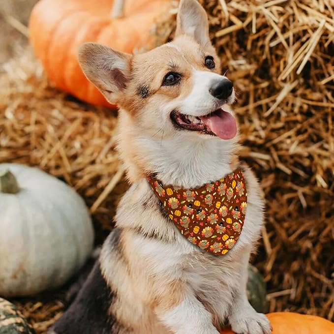 Fall Thanksgiving Dog Bandana Reversible 2 Pack Small, Pumpkin Turkey Leaves Fox Cute Thanksgiving Pet Bandanas for Dogs Adjustable Triangle Holiday Scarves for Small Medium Boy Girl Dogs