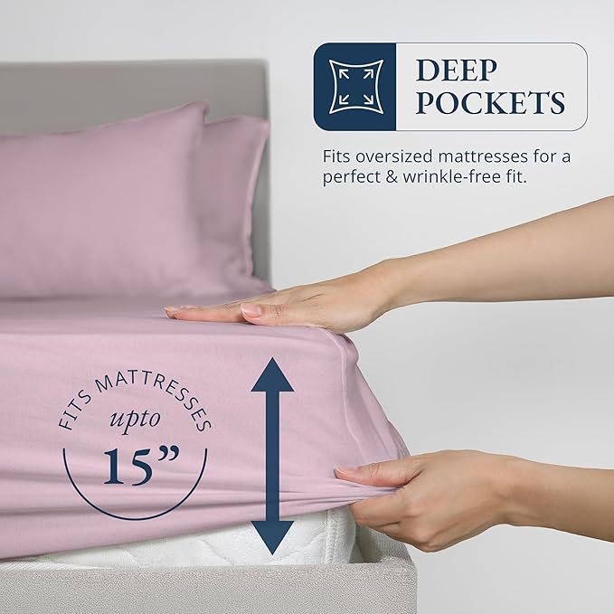 LANE LINEN Twin XL Fitted Sheet, 100% Organic Cotton 2-Piece Set (1 Fitted Sheet, 1 Pillowcase), Percale Weave, Bottom Sheet, Soft, Breathable, Fits Mattress Upto 15" Deep - Lilac (No Flat Sheet)