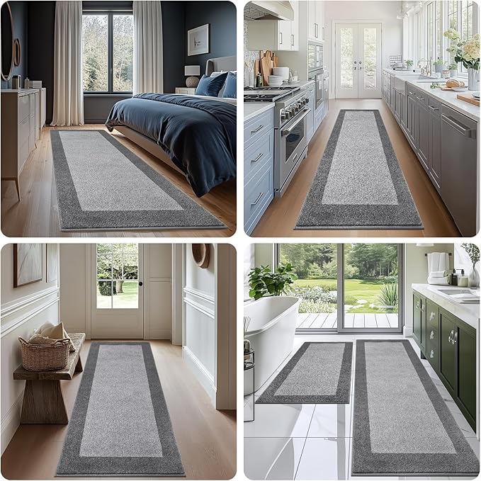 DOMUSTEX Machine Washable Kitchen Rug 24" x 96", Non Slip Kitchen Mat for Floor, Absorbent Entrance Runner Rug for Bedroom, Hallway, Bathroom, Door (Roll Packing)