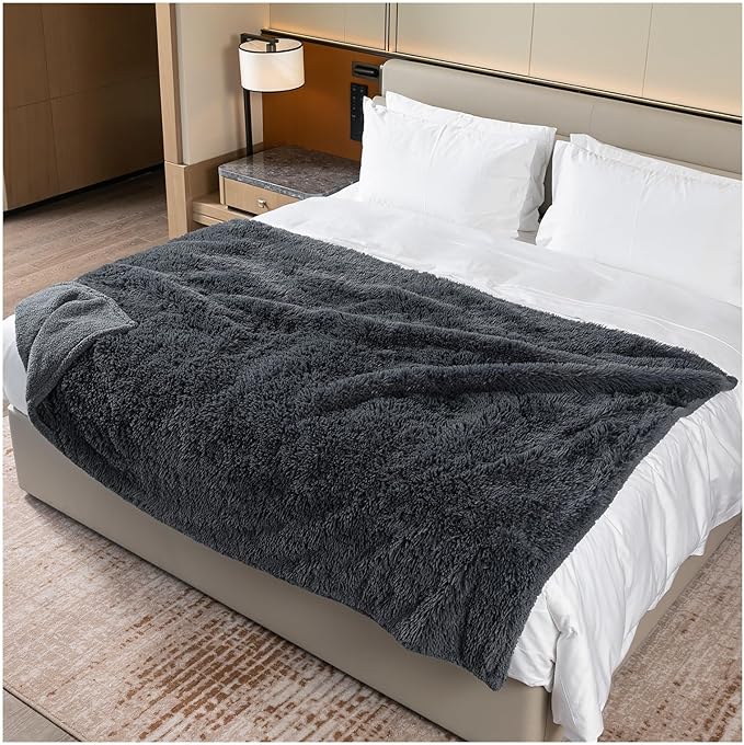 Wowchine Waterproof Dog Calming Blanket 40x28in Gray Pet Throw Blankets for Dogs Cats Fluffy Long Faux Fur Puppy Couch Cover Reversible Love Bed Mat Washable(Gray,S)