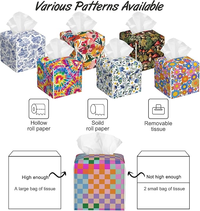 Rainbow Geometric Block Tissue Box Holder,Cube Tissue Box Cover Holder,Leather Facial Paper Organizer Dispenser Home for Bedroom Night Stands,Kitchen,Office and Car,5.2"×5.2"×5.2"