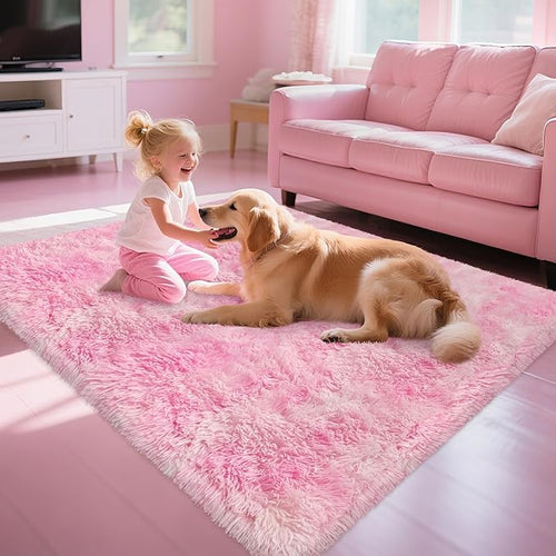 4x6 Pink Rugs for Bedroom Girls, Soft Fluffy Shag Pink Area Rug for Girls Kids Baby Room, Kawaii Fuzzy Thick Carpet Plush Mat Non-Slip Throw Rugs for Nursery Playroom Dorm Home Decor Aesthetic