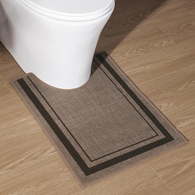 chakme Bathroom Rugs Mat U-Shaped 24x17, Ultra Thin Non Slip Bath Mat Small Quick Dry Absorbent Bath Mat for Bathroom Floor, (Dark Beige, U-24"x17")