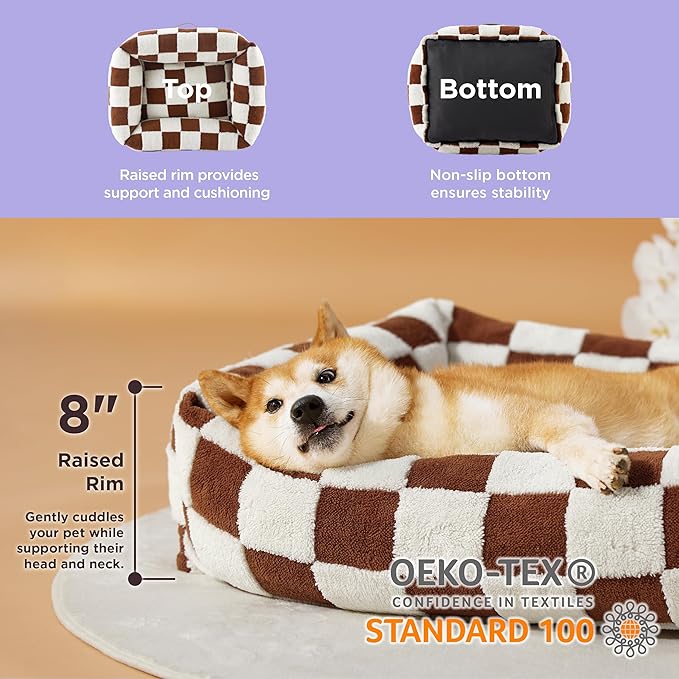 LE SURE Cute Dog Bed for Large Dogs - Washable Pet Beds,Cozy Rectangle Orthopedic Sofa with Jacquard Shaggy Plush & Anti Slip Bottom,36x27x8inches