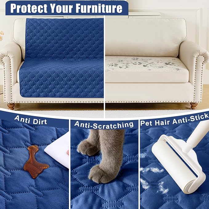 Smiry Waterproof Dog Bed Cover Blanket, Soft Reversible Pet Blanket, Washable Leakproof Cats Dogs Couch Cover for Sofa, Couch, Furniture, Plaid (40x50 Inch, Navy/Blue)