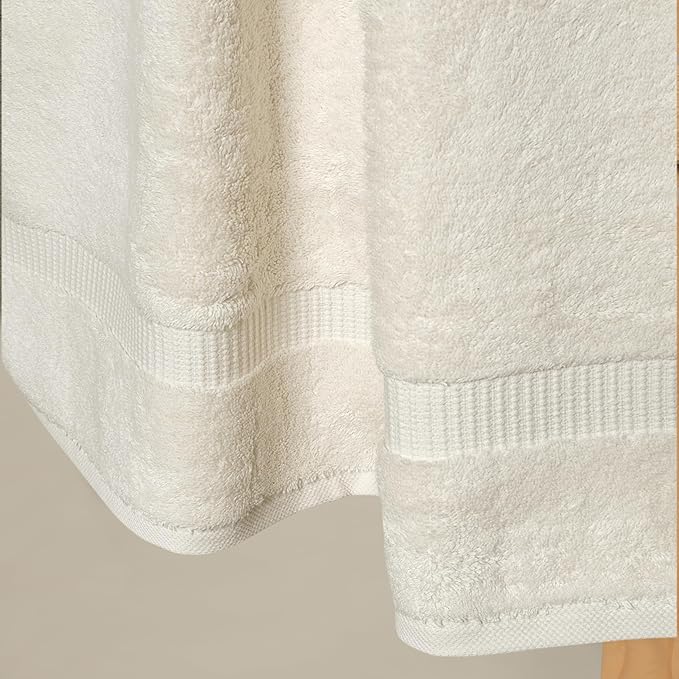SALBAKOS 100% Turkish Cotton Bath Towel Set of 4 27x54 inch | Heirloom Quality | Hotel & Spa Collection | Ultra Soft, Super Absorbent, Long Lasting Bath Towels | Made in Turkey (Ivory, 4 Bath Towels)