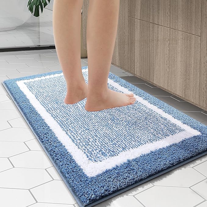 OLANLY Bathroom Rugs 70x24, Extra Soft and Absorbent Microfiber Bath Mat, Non-Slip, Machine Washable, Quick Dry Shaggy Bath Carpet, Suitable for Bathroom Floor, Tub, Shower (Long, Blue)
