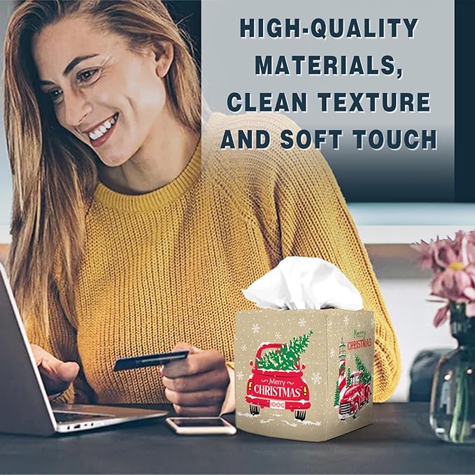 Tissue Box Cover Square Decorative Tissue Box Holder Cute Funny Cube Tissue Case Cover-Xmas Decor Christmas Car Tissue Box Cover