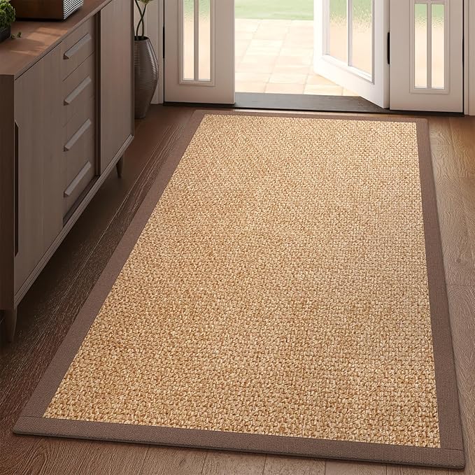 Washable Runner Rug 3x5 Jute Like Entryway Indoor Runner Mat Rugs Non Slip, Woven Soft Farmhouse Area Boho Floor Carpet for Hallway Kitchen Laundry Hall Backdoor Bedroom Living Room, Brown