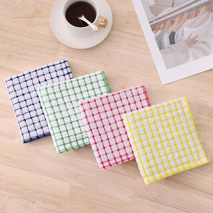 Kitinjoy Cotton 12 Pack Kitchen Towels and Dishcloths Sets, 16 x 25 Inch & 12 X 12 Inch Dish Towels Bulk, Super Soft and Absorbent Hand Towels for Kitchen Drying, Yellow