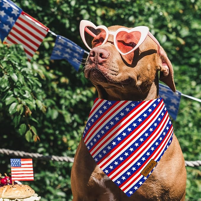 THLOH 4th of July Dog Bandanas - 2 Pack Reversible American Flag Pet Scarf for Boy and Girl | Premium Durable Fabric | Stripe Patriotic Bandana for Small Medium Large Dogs