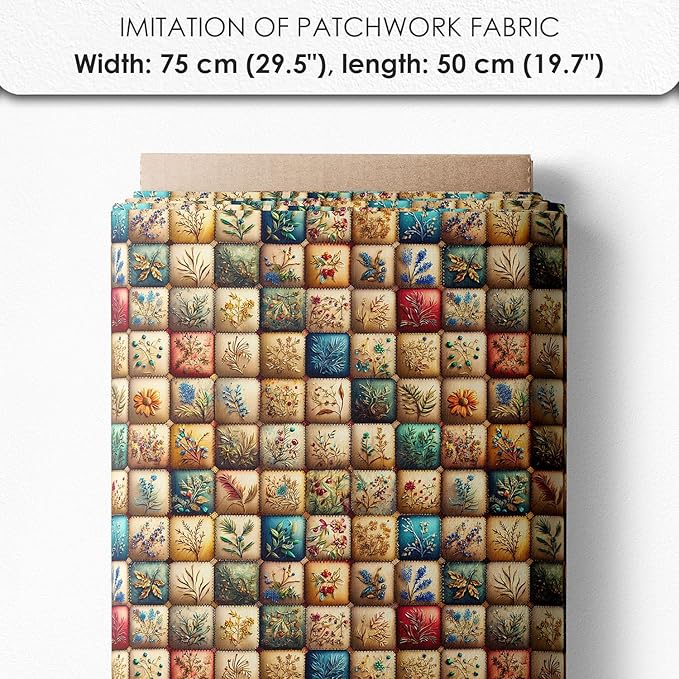 Gnome Patchwork Cotton Fabric Panel – 6 Designs 10×10 inch + Bonus Patchwork Sheet 29.5×19.6 inch, 100% Cotton 140 GSM, Eco-Printed Quilting & Sewing Fabric (USA Size)
